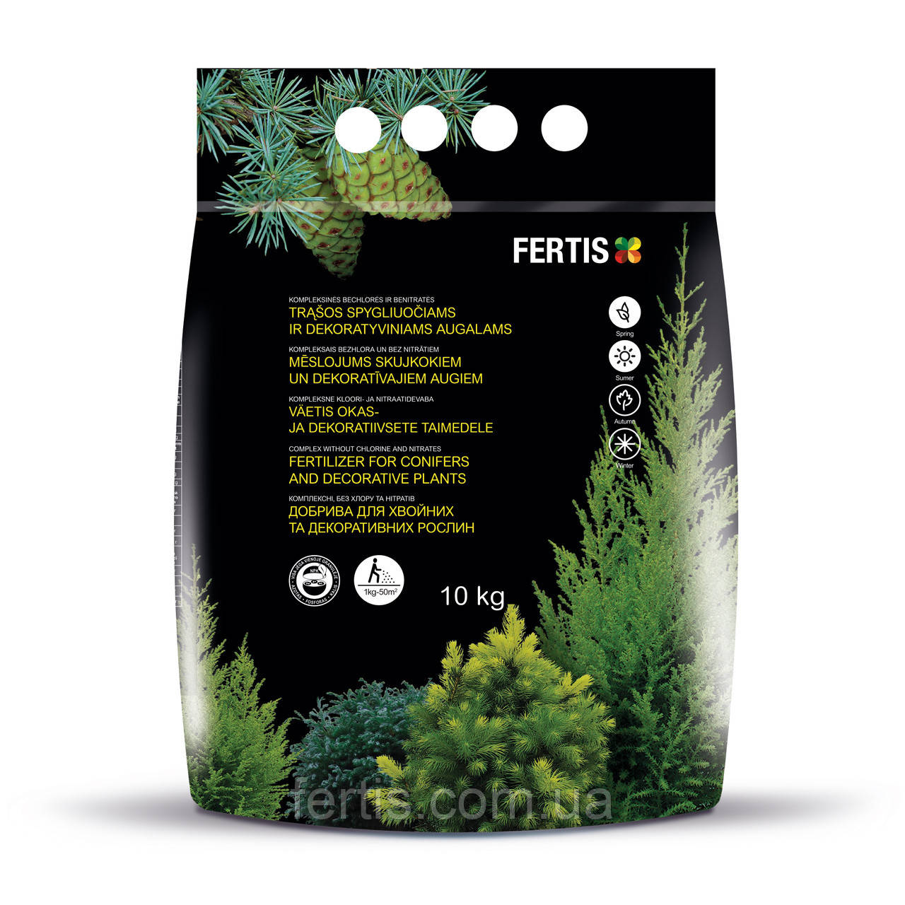 Комплексні добрива для хвойних та декоративних рослин FERTIS, без хлору та нітратів, 10 кг