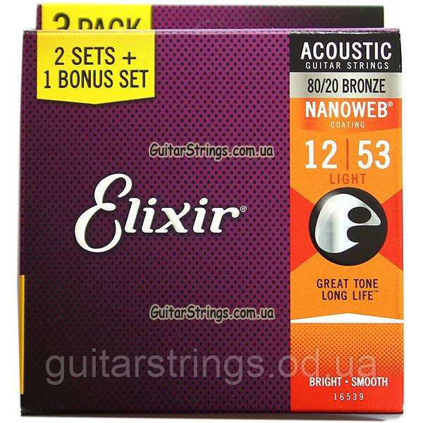 Струни Elixir 16539 Nanoweb Bronze Light 12-53 3 sets