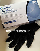 Чорні рукавички з нітрилу (пл. 5 г/м2) Медиком SafeTouch Advanced Black(100 шт)