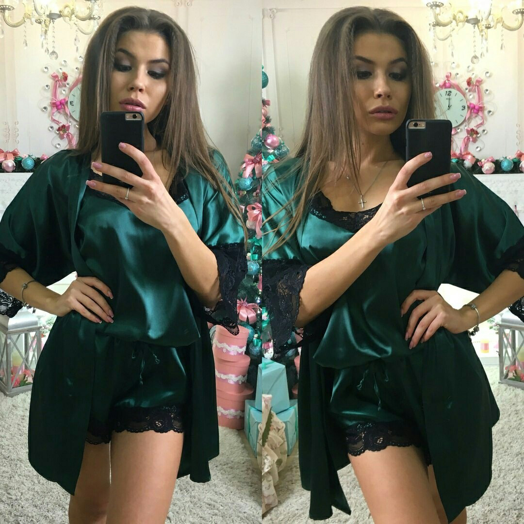 Комплект халат, піжама з атласу