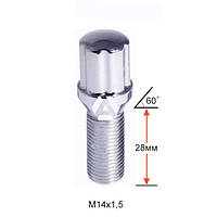 Болт колесный шлицевой A174110SD Cr M14х1,5х28мм Конус для узких отверстий в диске Хром Ключ-Адаптер