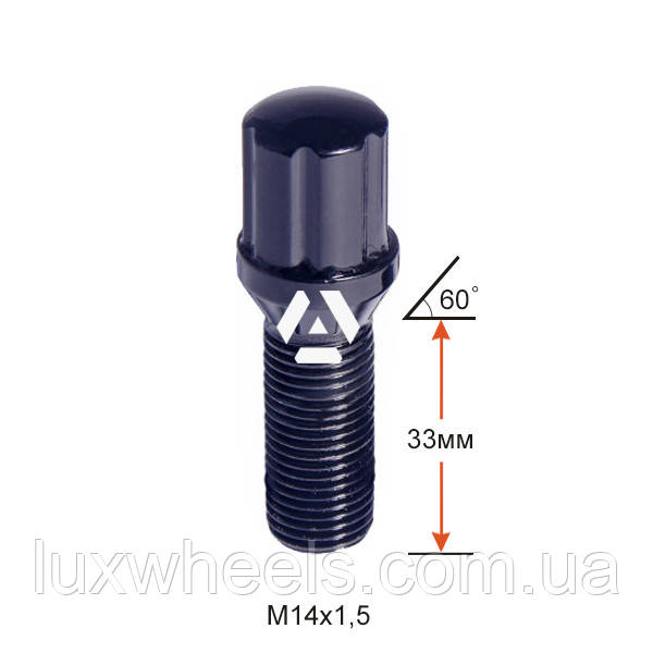 Болт колісний шліцьовий A174130SD BA Cr М14х1,5х33мм Конус для вузьких отворів в диску Чорний Хром Ключ-адаптер, фото 1
