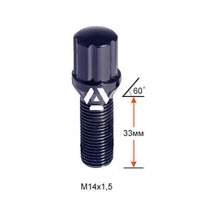 Болт колісний шліцьовий A174130SD BA Cr М14х1,5х33мм Конус для вузьких отворів в диску Чорний Хром Ключ-адаптер