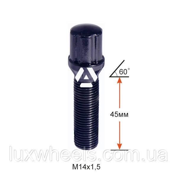 Болт колісний шліцьовий A174177SD BA Cr М14х1,5х45мм Конус для вузьких отворів в диску Чорний Хром Ключ-Адаптер