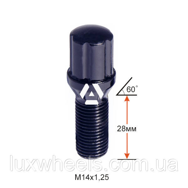 Болт колісний шліцьовий A177110SD BACr М14х1,25х28мм Конус для вузьких отворів в диску Чорний Хром Ключ-Адаптер