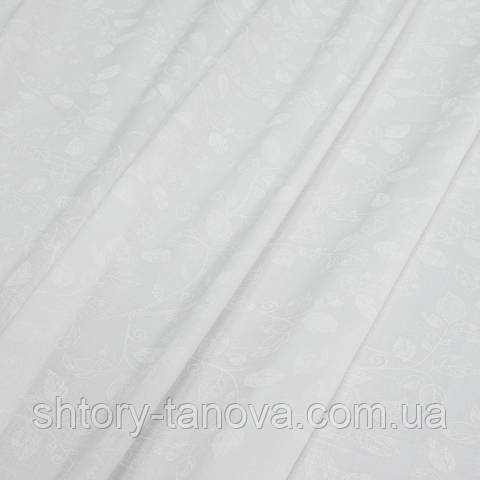 Тюль серпанок з обважнювачем, листочки, білий, фото 1