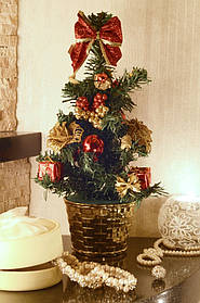 Ялинка штучна прикрашена 30 см Золото +червоний 0304RG