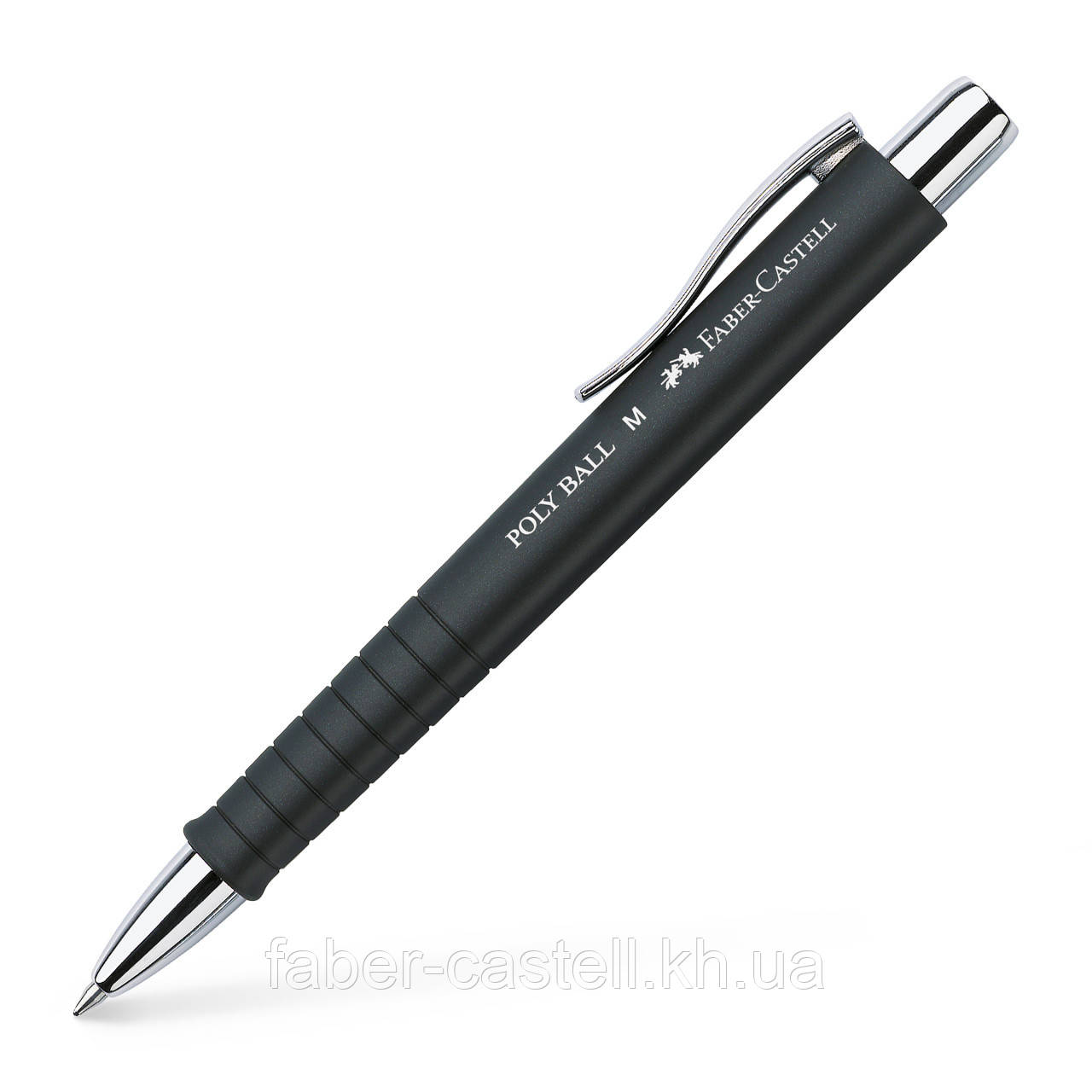 Ручка кулькова Faber-Castell POLY BALL M автоматична синя 0.7 мм, чорний каучуковий корпус, 241199