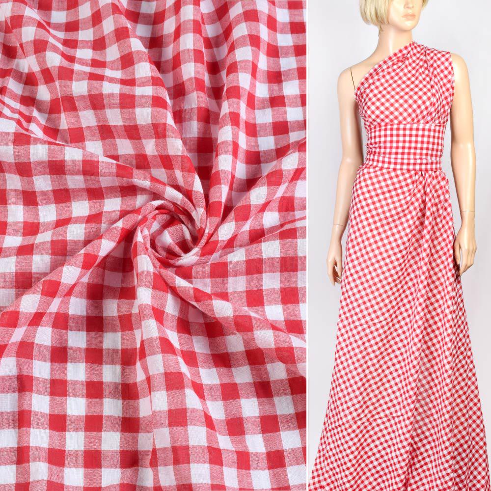 Батист стрейч білий в червону клітинку, ш.155