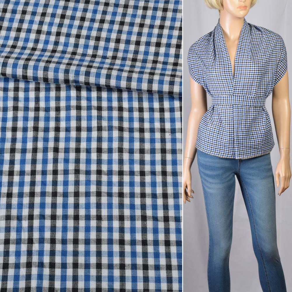 Бавовна сорочковий білий в чорно-синю клітку, ш.145