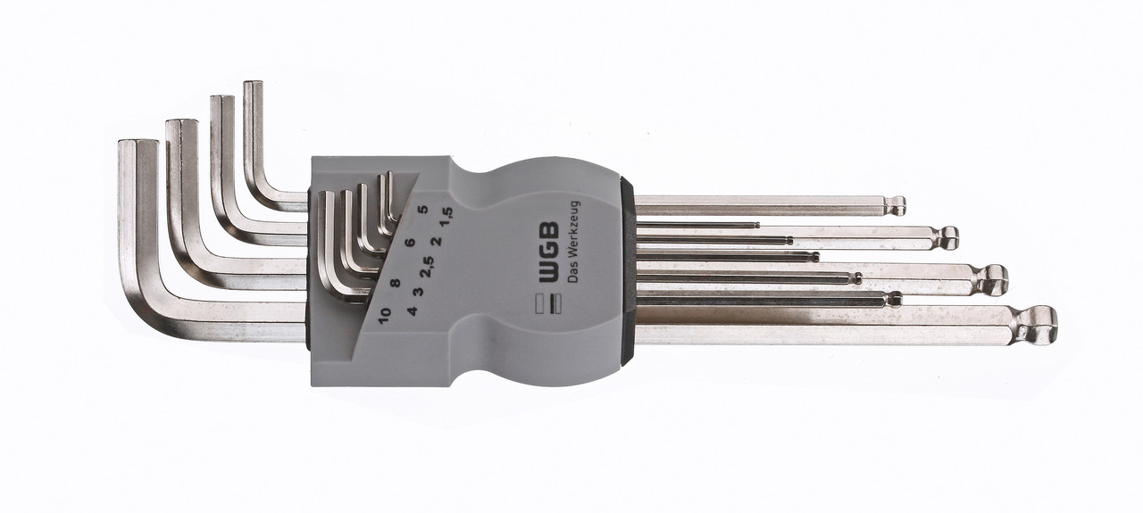 Набір  шестигранників зі сферичною головкою 1,5-10 мм( 9 шт), CrV, нікельовані, WGB (Німеччина), фото 1