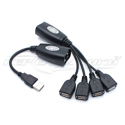 Подовжувач USB по крученій парі RJ45 до 50 м + хаб на 4 порти, фото 1