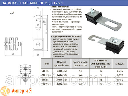 Затискач анкерний ЗН 2.5 4х(16-35) ЛИЗО, фото 3