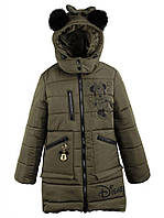 Зимняя куртка для девочек Микки, жилет овчина и капюшон отстегивается р.104,110,116 Хаки