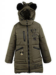 Зимова куртка для дівчаток Мікі, жилет овчина та капюшон відстібається р.104,110,116 Хакі