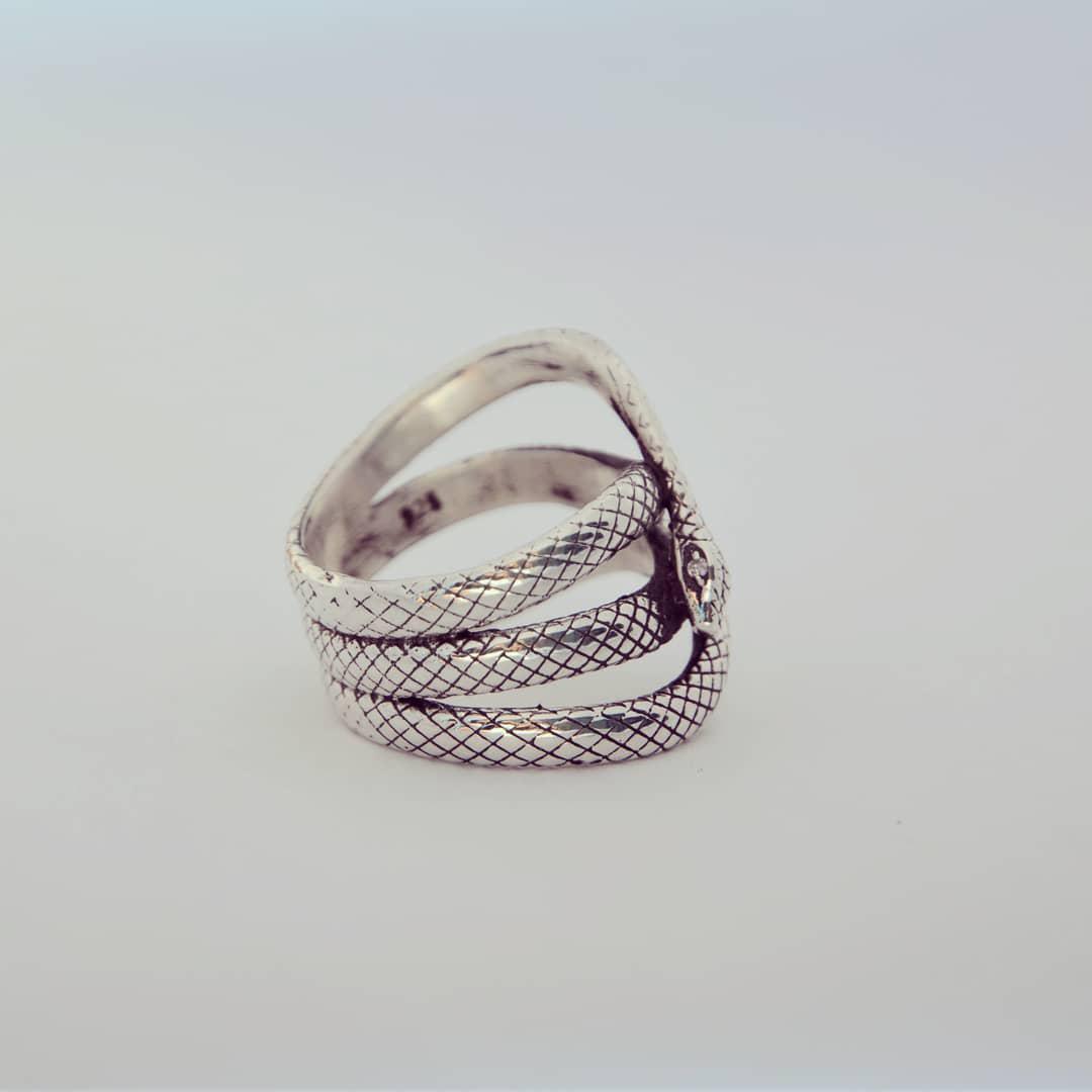 Мудра змія кільце жіноче, срібло 925, золото 585/750.