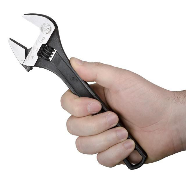 Ключ розвідний 200мм, Cr-V, чорний, фосфатований, з полірованої головкою INTERTOOL XT-0058, фото 1