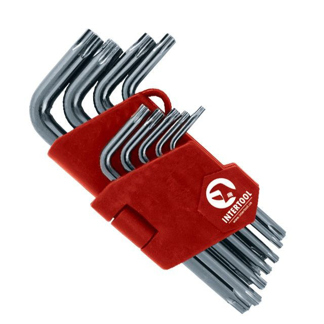 Набір Г-подібних ключів TORX з отвором Cr-V Small INTERTOOL HT-1831