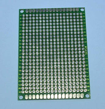 Плата макетна двостор. FR4 50х70мм, крок 2.54мм, з металізацією та маскою, Китай