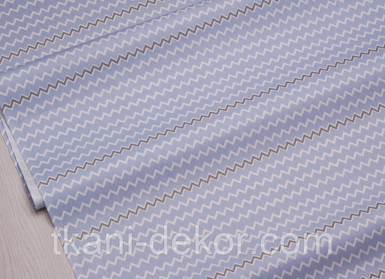 Сатин (бавовняна тканина) блакитна, сіра хвиляста смужка, фото 1