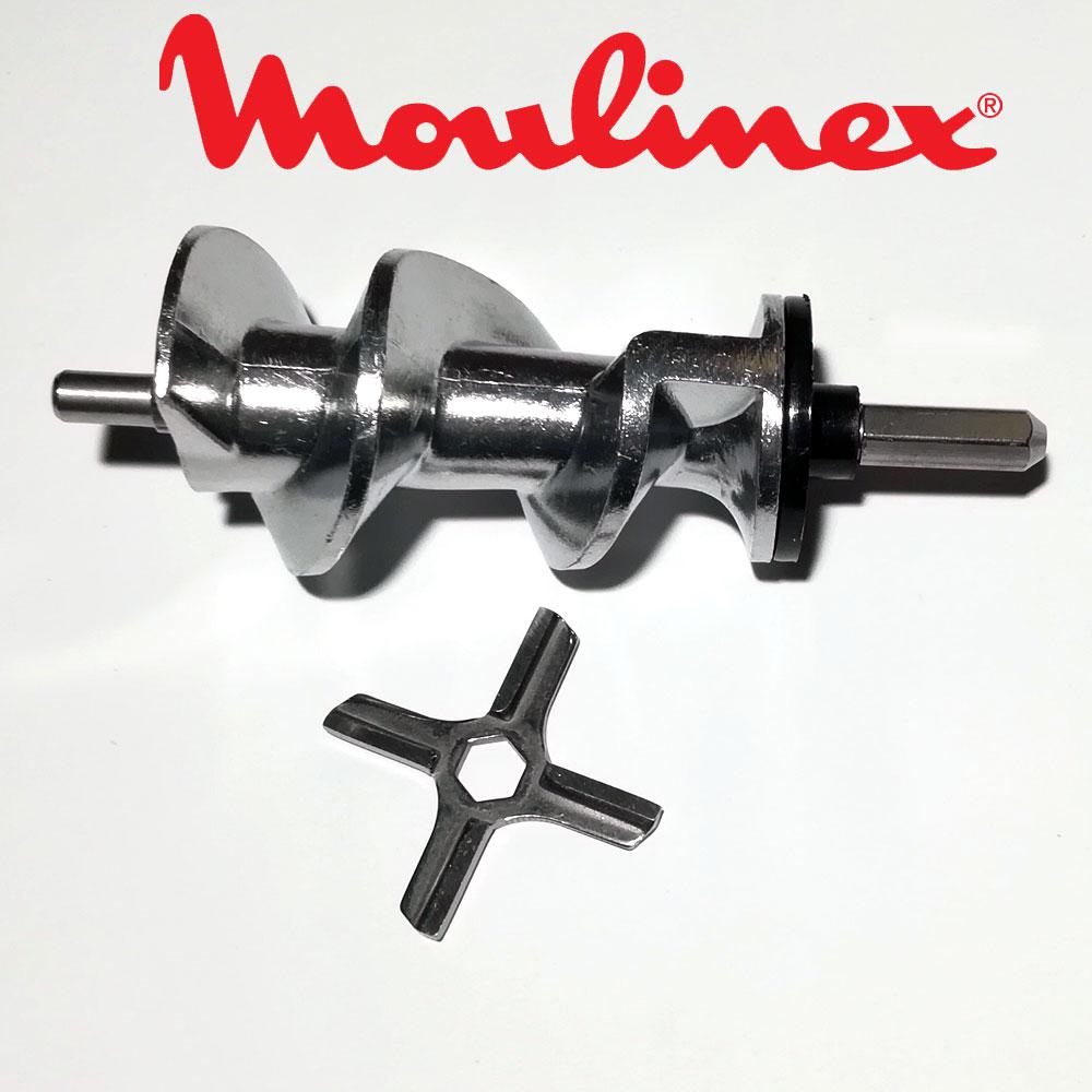 Шнек для м'ясорубки Moulinex SS-989487 (з кільцем ущільнювача) L=128 в комплекті з ножем - запчастини для м'ясорубок Moulinex, фото 1
