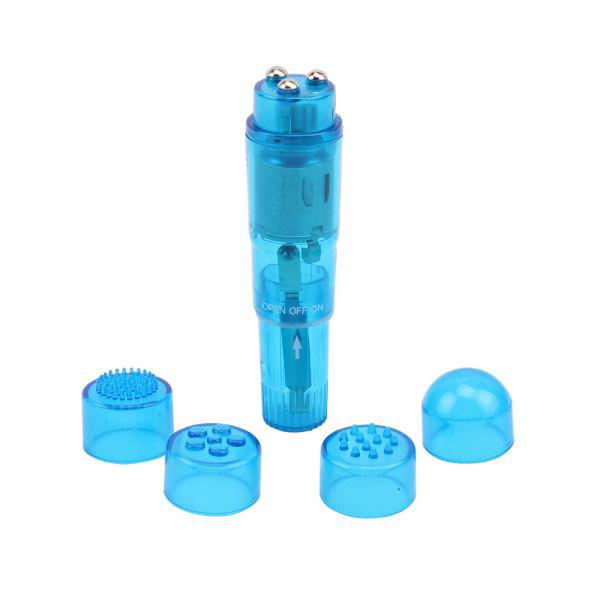 Вібромасажер із насадками THE ULTIMATE MINI-MASSAGER blue, 11х2,5 см., фото 1