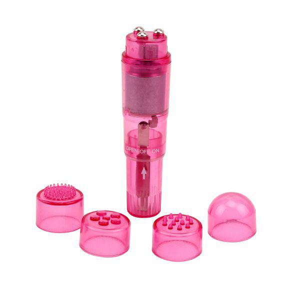 Вібромасажер із насадками THE ULTIMATE MINI-MASSAGER pink, 11х2,5 см., фото 1
