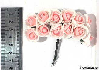 Троянда з фуамирана на дроті, рожева з білим