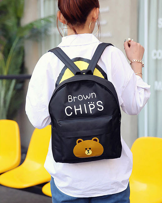 Великий тканинний рюкзак для школи з ведмедиком Brown Chips