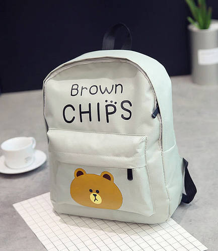Большой тканевый рюкзак для школы с мишкой Brown Chips, цена 385 грн ...