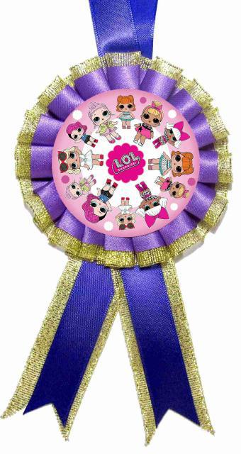 Медаль герои из мультфильмов з бантом. Діаметр 85мм. Ляльки ЛОЛ/LOL (фіолетовий)