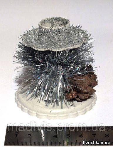 Новорічний свічник, 7 х 7 см. пластик, срібло., фото 1