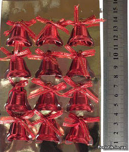Набір дзвіночок, пластик, червоні, 12 шт., 2,5 х 2,7 см.