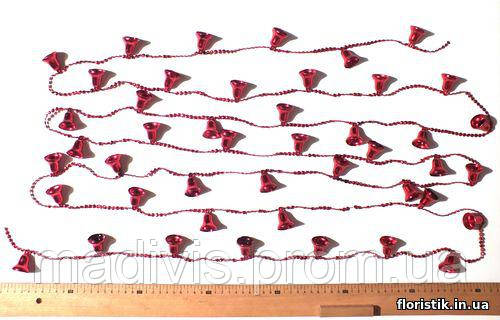 Гірлянда з червоних намистин із дзвіночками, 5 м., фото 1