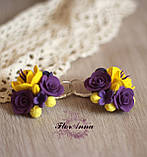 Великі сережки з квітами "Сонячний фіолет"., фото 4