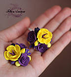 Великі сережки з квітами "Сонячний фіолет"., фото 5