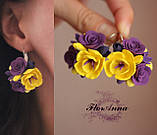 Великі сережки з квітами "Сонячний фіолет"., фото 2
