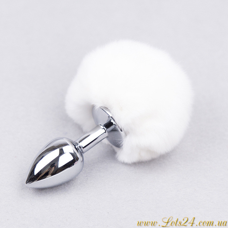 Анальна пробка сталевий хвіст кролик білий втулка плаг із хвостом метал, фото 1