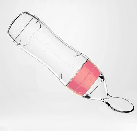 Пляшка для годування SUNROZ силіконова з ложечкою та ковпаком 120 мл Рожевий (SUN1389)