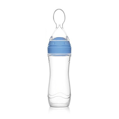 Пляшка для годування SUNROZ силіконова з ложечкою та ковпаком 120 мл Блакитний (SUN1390)