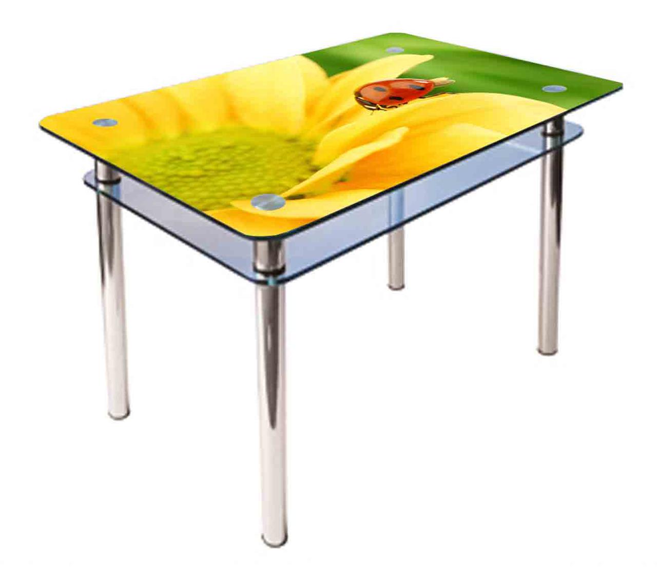 Стіл обідній КС-1 ніжки хром 90х60 стільниця скляний фотодрук №17 (Антонік ТМ)
