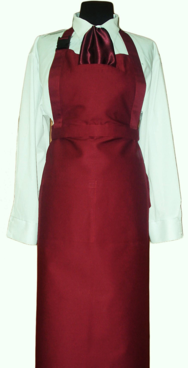 Переднік Atteks довгий кухарський бордовий з нагрудником і карабіном — 00303