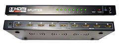 03-01-141. HDMI Splitter (дільник) 8 портів (1 гніздо HDMI (IN) → 8 гнізд HDMI (OUT)), ver.1.4, із живленням