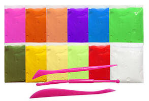 Моделін 12 кольорів по 15г, в пакеті зі стеками Kidis