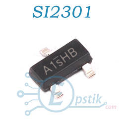 SI2301, (A1SHB), MOSFET транзистор P канал, -3.1 А, -20В, SOT23