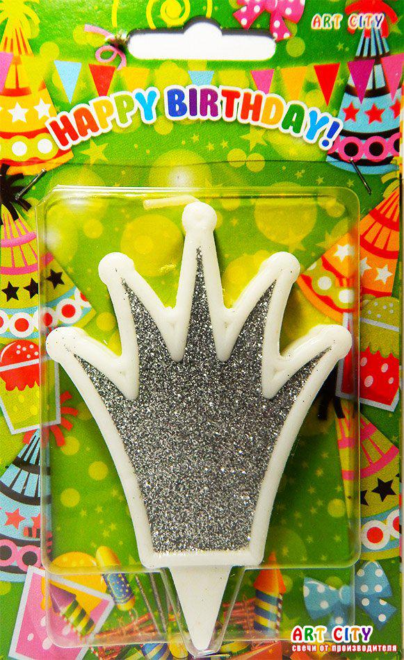 Свічка "корона" срібло для прикраси торта