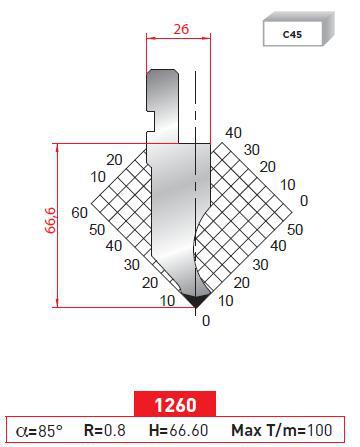 Пуансон 1260 H=66,6+30 mm 85° R=0,8 L=835