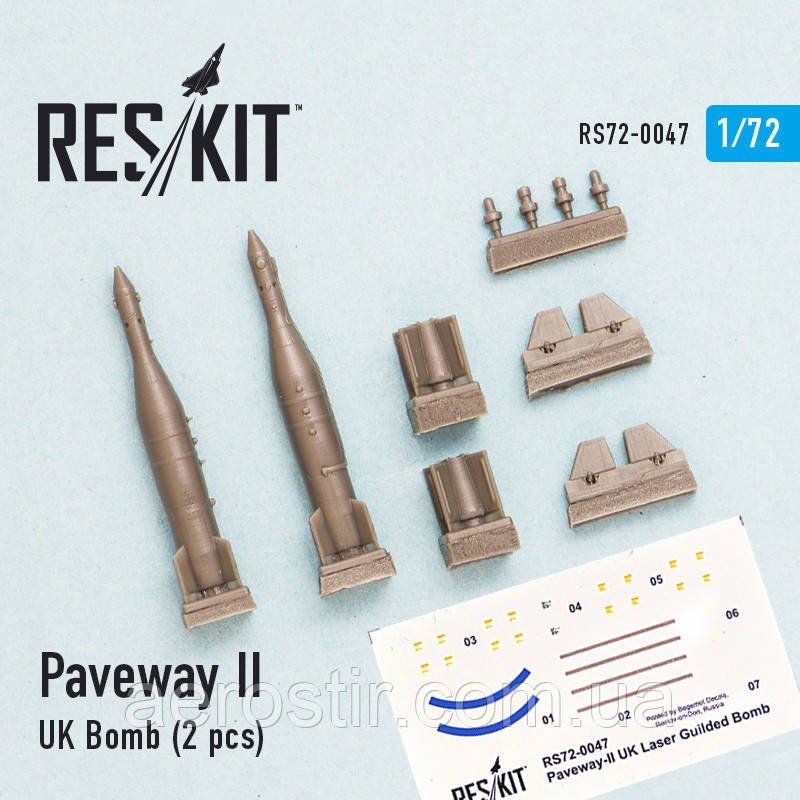 Paveway-II (UK) Bomb (2 pcs) (Tornado, Eurofighter,Buccaneer, Harrier ) 1/72  RES/KIT 72-0047