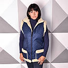 Жилетка жіноча стьобана на блискавці синя 46-58р з овечої вовни з кишенями