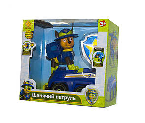 Герой з машиною Щенячий патруль синій Гончик, звук, світло, значок, лапки рухомі, CH-701 G